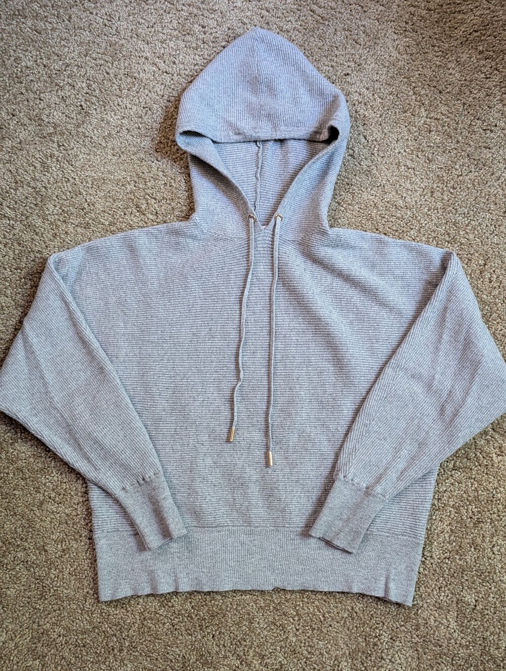 Philosophy Gray Ribbed Knit Hoodie Pullover Sweater